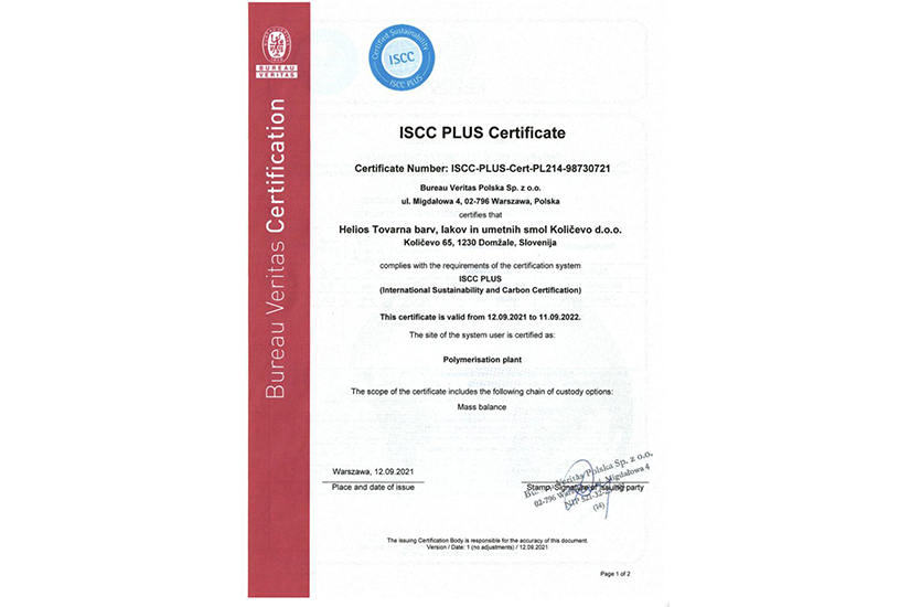 ISCC PLUS certificate